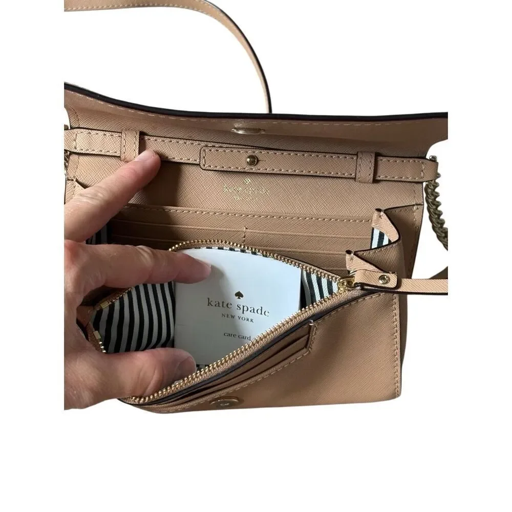 Kate Spade Saffiano Leather Crossbody‎ Purse Bag Tan Chain